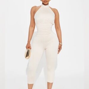 NEW Cream Halter Capri Jumpsuit